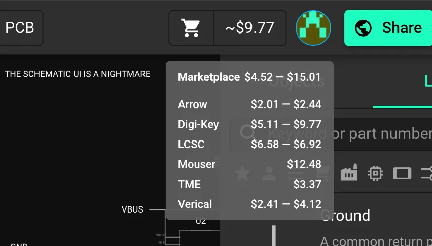 Realtime BOM prices